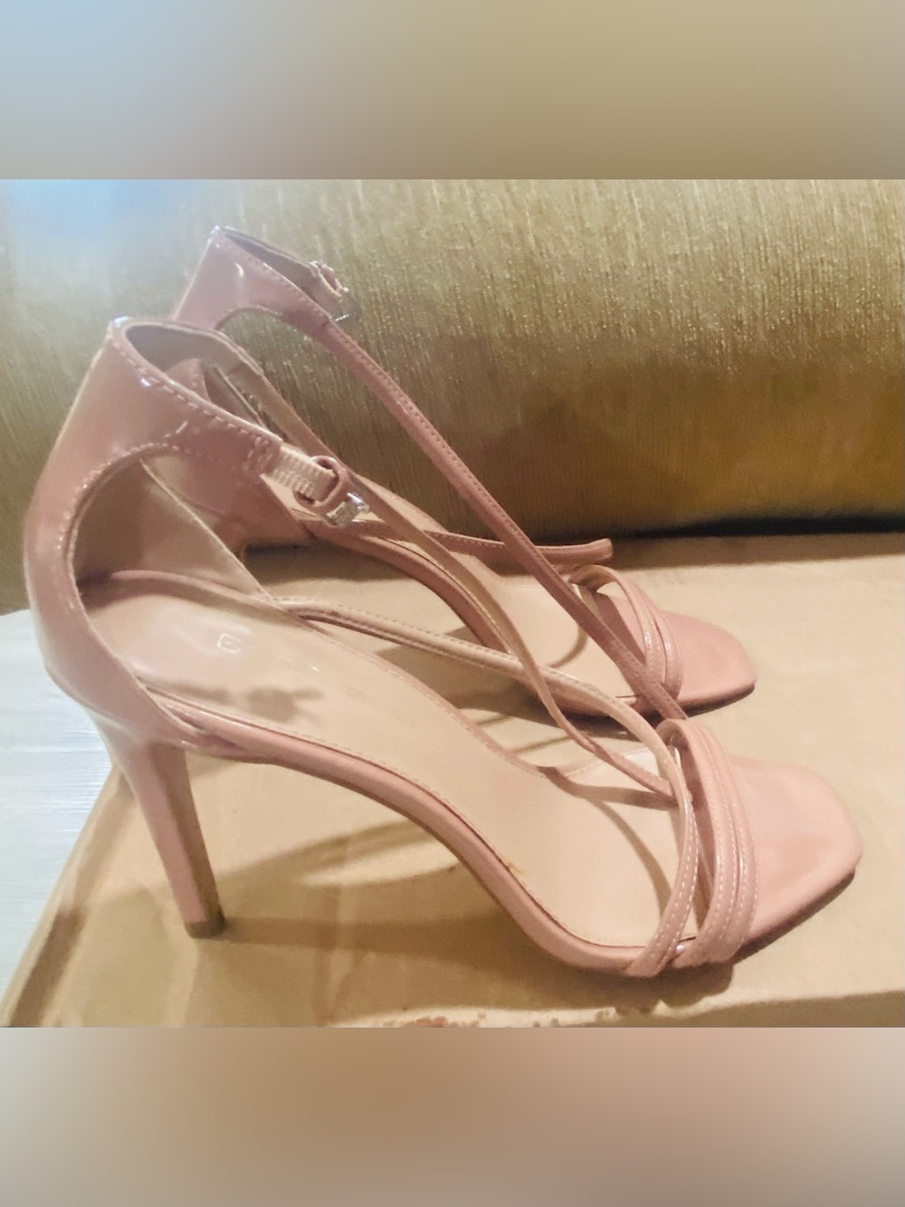 BCBGeneration Nude Pink Strappy Ankle-Heel Sandals